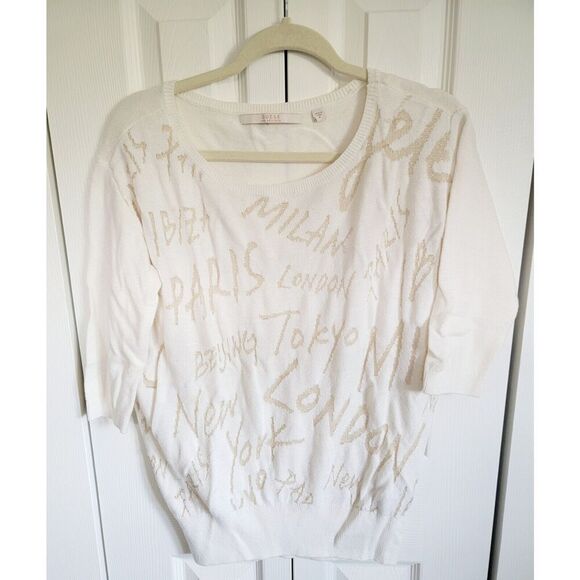 Guess M Women's Sweater World‎ Cities Beige & Gold Round Neck Half Slv - Picture 1 of 8